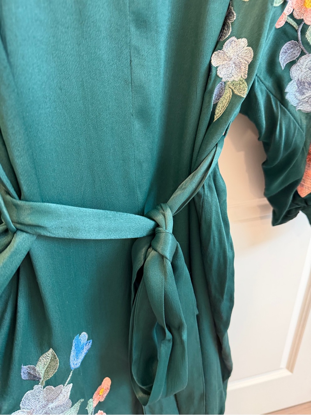 ASOS CURVE Size 20 Forest Green Floral Embroidered Satin Midi Dress - Picture 11 of 12